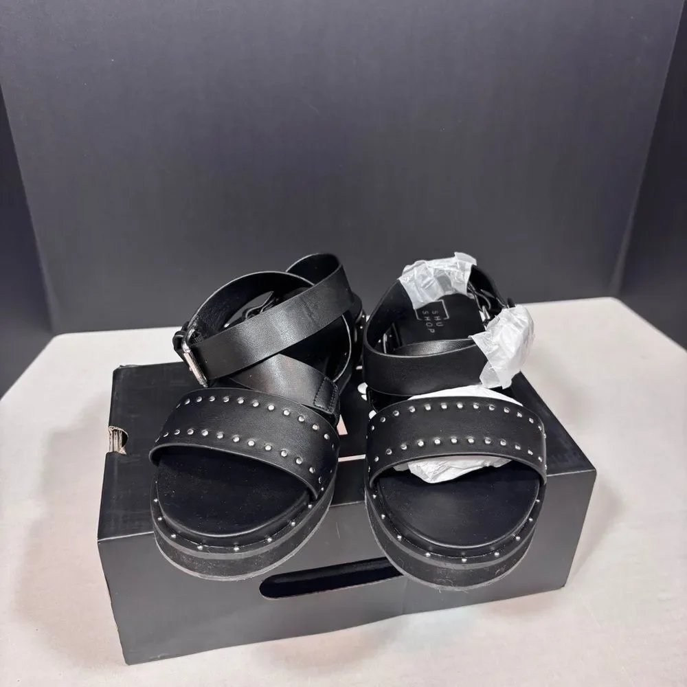 Shu Shop Cameron Black Studded Ankle Strap Sandals NEW in Box size 8.5
